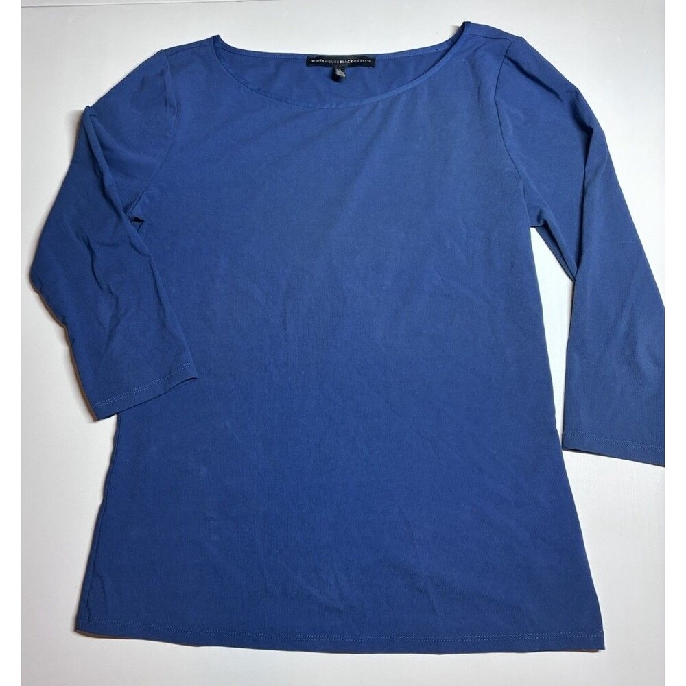 White House Black Market Womens Sz S Blue Knit Scoop Neck 3/4 Sleeve Stretch Tee